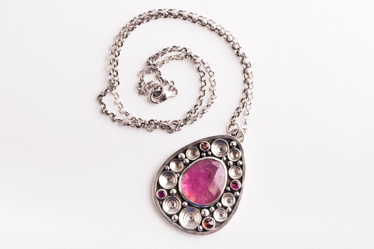 TethisPink Sapphire & Tourmaline Seascape Medallion