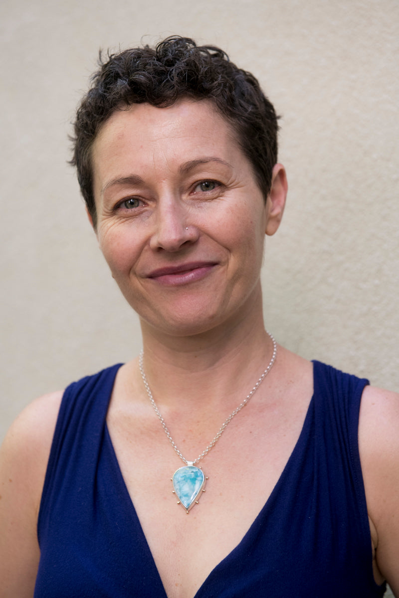 Hailey Larimar Necklace in Silver w/ Gold Granule Halo