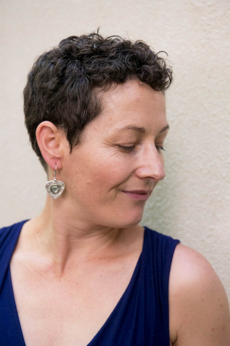 Calais earrings w/ Moss Aquamarine in Silver & Gold