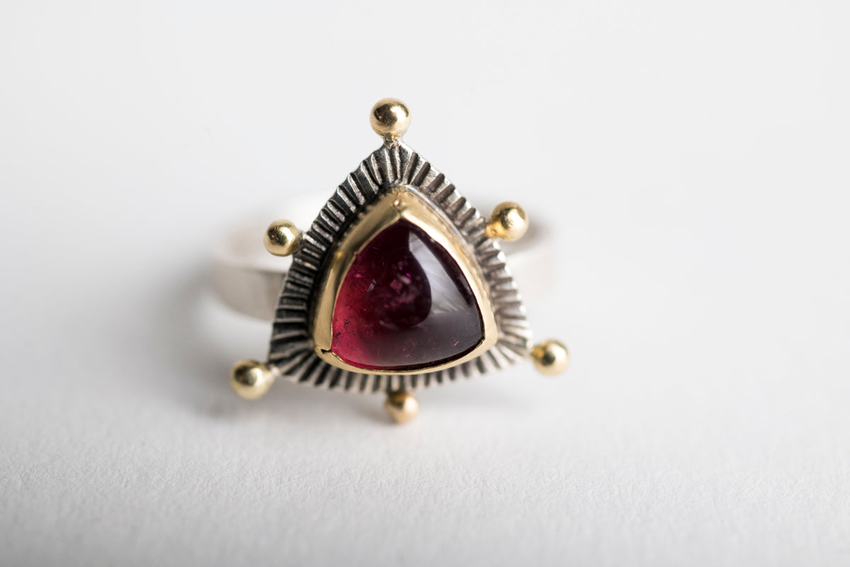 Sydney Pink Tourmaline Ring in 18k Gold & Silver - Size 6 3/4