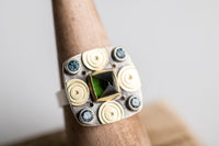 Catalonia Green Tourmaline & Sapphire Ring in 18k Gold and Silver