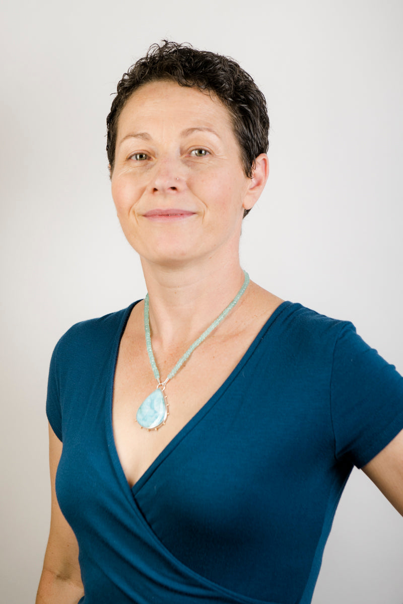 Borealis Larimar Necklace on Chalcedony Strand in Silver & Gold - One of a Kind