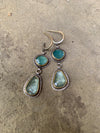 Tripoli Grandidierite & Moss Aquamarine Dangle Earrings on Hoops