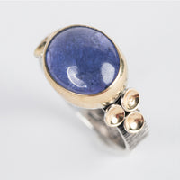 Kenai Tanzanite Ring in 18k Gold & Silver, Size 6 1/2