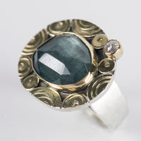 Madeira Moss Aquamarine & Diamond Ring, US size 6 1/2