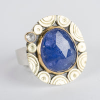 Madeira Tanzanite & Diamond Ring - size 8