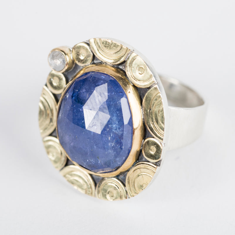 Madeira Tanzanite & Diamond Ring - size 8