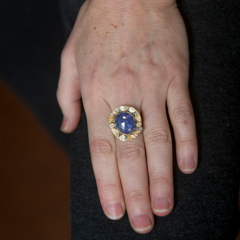 Madeira Tanzanite & Diamond Ring - size 8