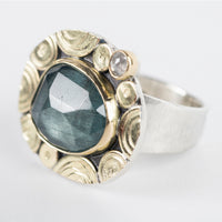 Madeira Moss Aquamarine & Diamond Ring, US size 6 1/2