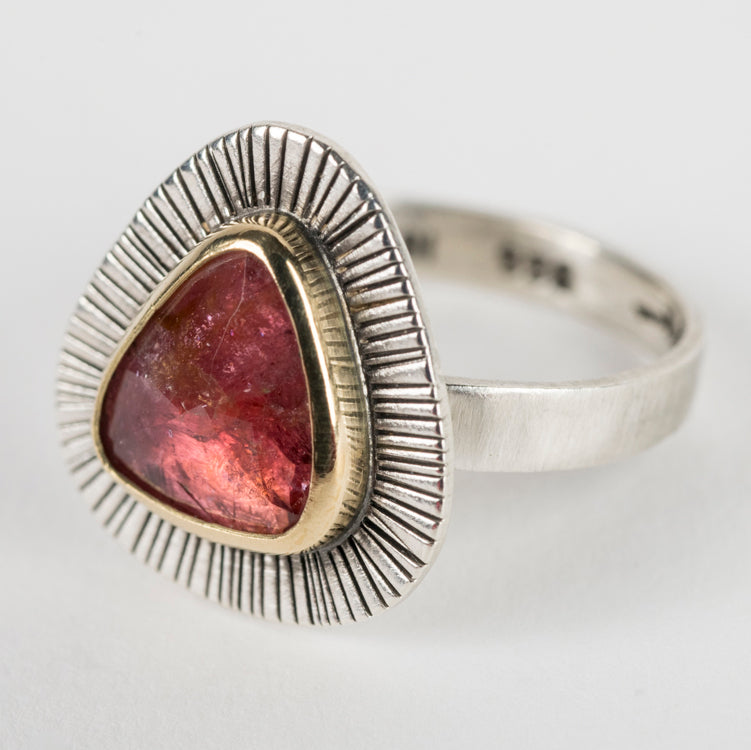 Sorento Pink Tourmaline Ring in 18k Gold & Silver, US size 7