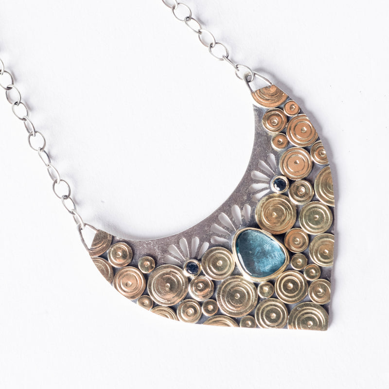 Salina London Blue Topaz & Green Sapphire Shield Necklace