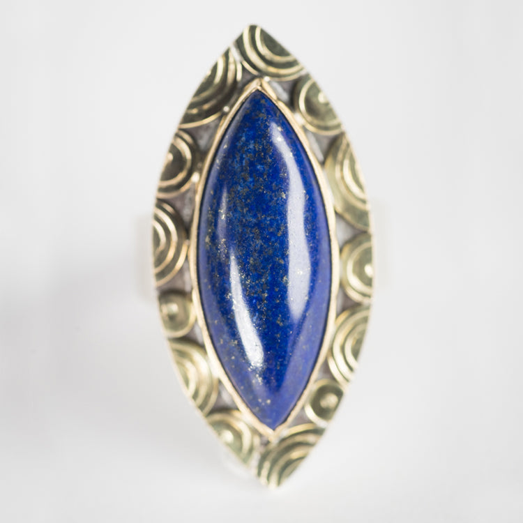 Mykonos Lapis Lazuli Ring in Gold & Silver, US Size 9,