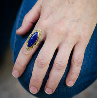 Mykonos Lapis Lazuli Ring in Gold & Silver, US Size 9,