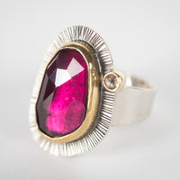 Milan Rubellite Tourmaline & Champagne Diamond Ring, US 9