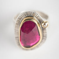 Milan Rubellite Tourmaline & Champagne Diamond Ring, US 9