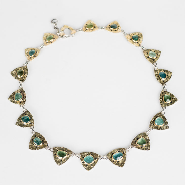 Sicily Blue & Green Tourmaline Collar Necklace in Gold  Silver