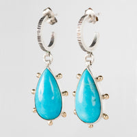 Chiron Turquoise Earrings in Silver w/ Gold Granule Halo on Hoops