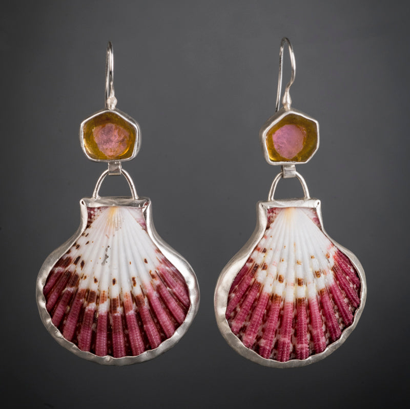 Luna Watermelon Tourmaline & Shell Earrings