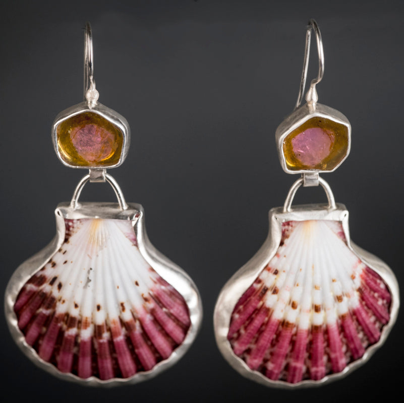 Luna Watermelon Tourmaline & Shell Earrings