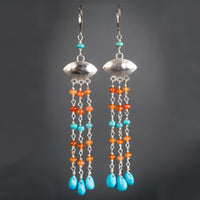 Calliope Turquoise & Carnelian Shoulder Duster Earrings