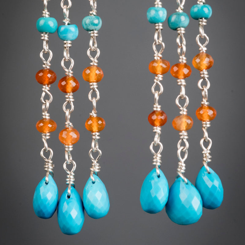 Calliope Turquoise & Carnelian Shoulder Duster Earrings