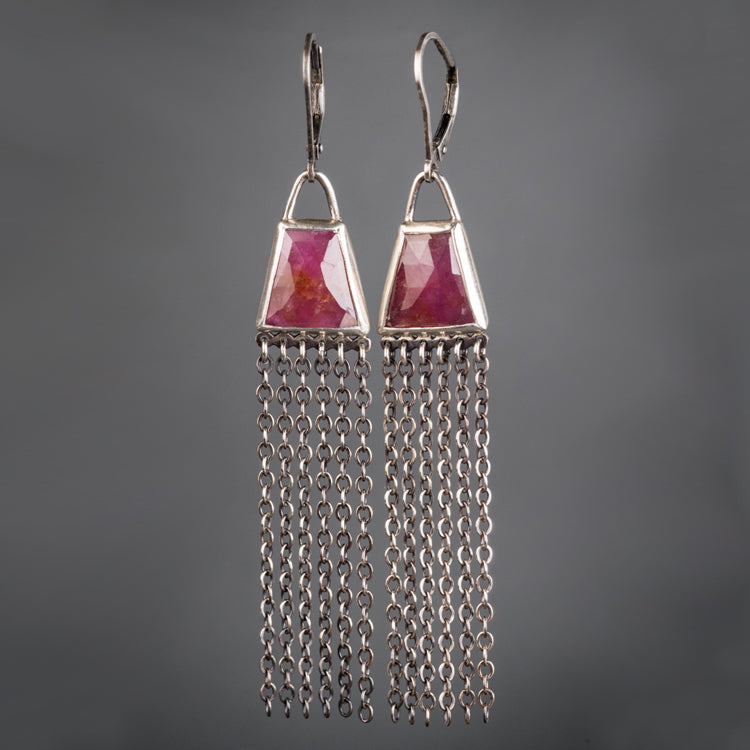 Dana Pink Sapphire and Chain Earrings