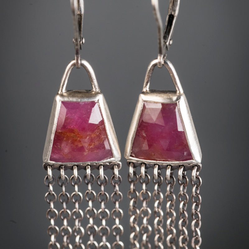 Dana Pink Sapphire and Chain Earrings