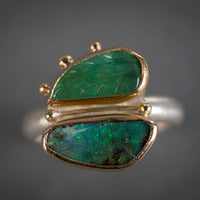 Aurora Emerald & Boulder Opal Ring - Size 6 1/2