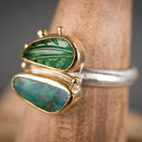 Aurora Emerald & Boulder Opal Ring - Size 6 1/2
