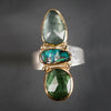 Aurora Boulder Opal, Green Tourmaline & Moss Aqua Ring - size 7 1/2