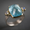 Venus Blue Topaz and Rainbow Moonstone Ring - size 8