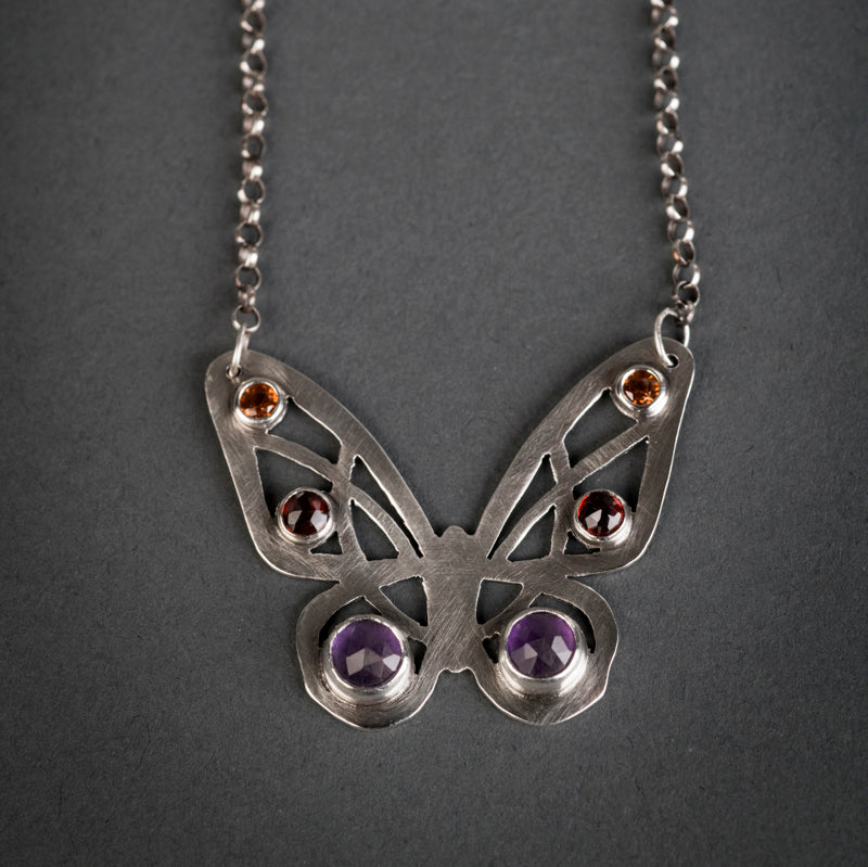 Mariposa Butterfly w/ Gemstones Necklace