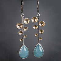 Caspian Fern Leaf Earrings w/ Aquamarine Teardrops