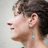 Caspian Fern Leaf Earrings w/ Aquamarine Teardrops