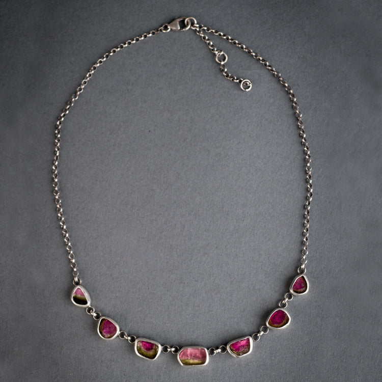 Diana Watermelon Tourmaline Slice Link Necklace