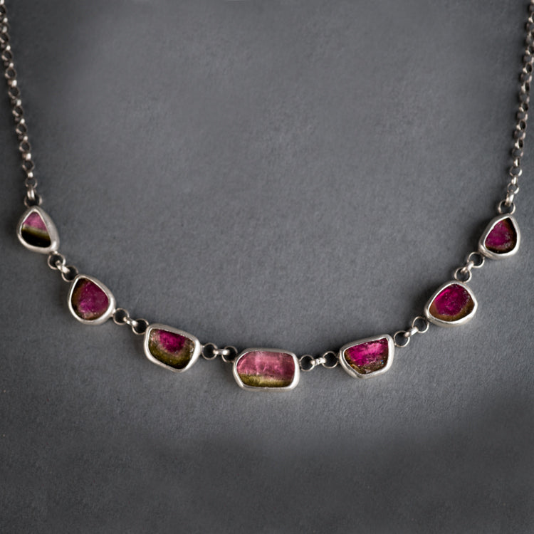 Diana Watermelon Tourmaline Slice Link Necklace