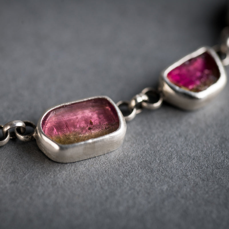 Diana Watermelon Tourmaline Slice Link Necklace