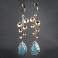 Caspian Fern Leaf Earrings w/ Aquamarine Teardrops