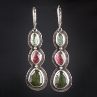Padua Green Sapphire, Watermelon Tourmaline & Kyanite Earrings