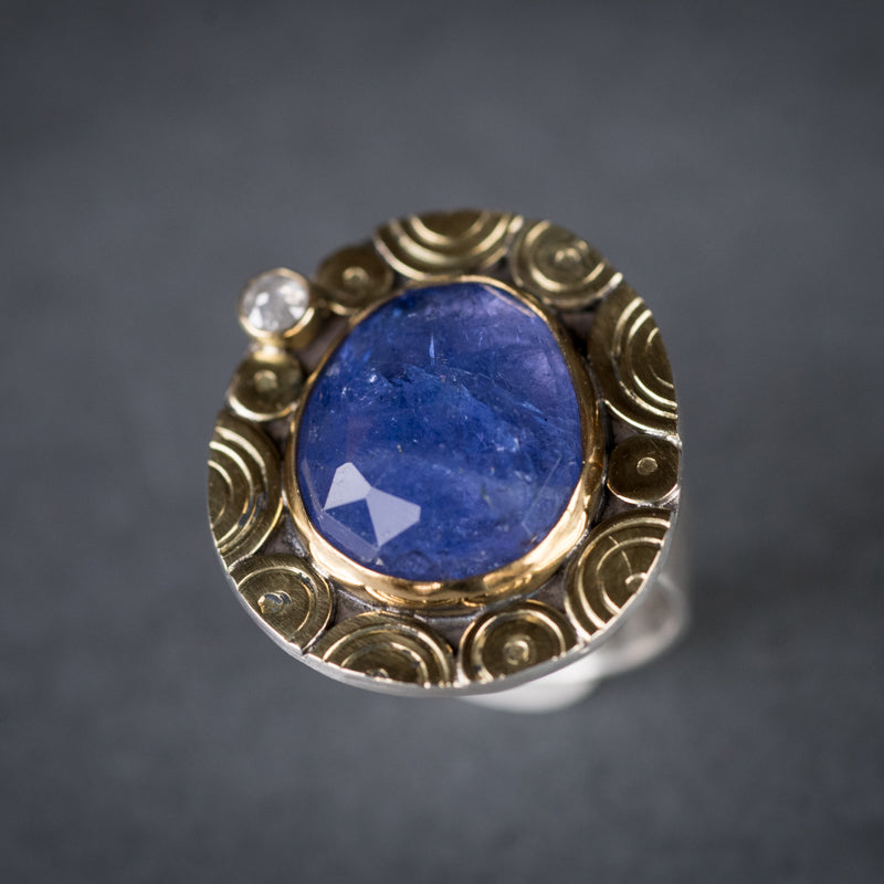 Madeira Tanzanite & Diamond Ring - size 8