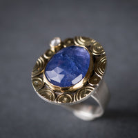 Madeira Tanzanite & Diamond Ring - size 8