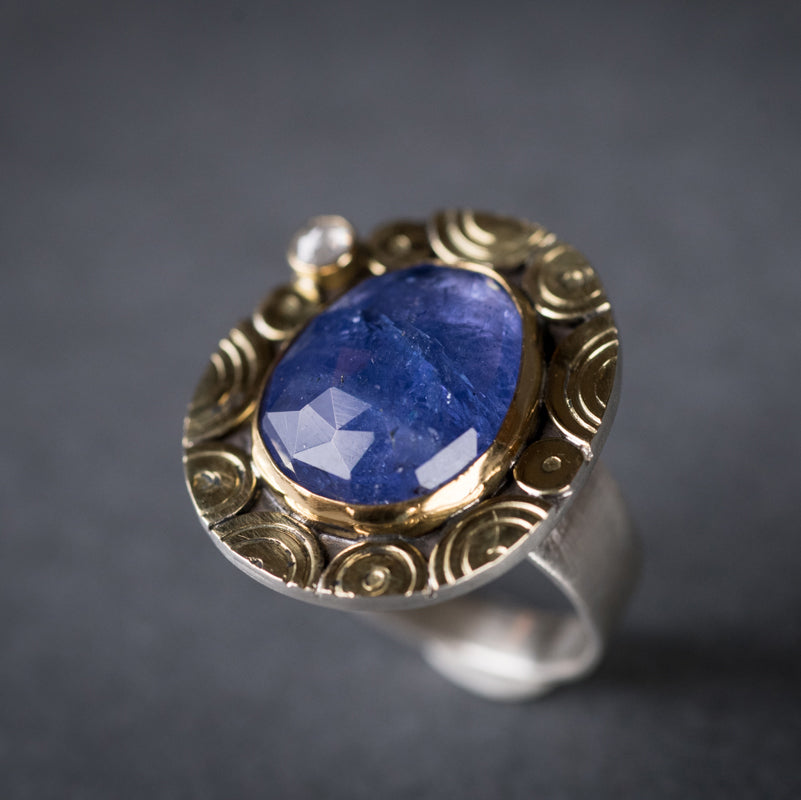 Madeira Tanzanite & Diamond Ring - size 8
