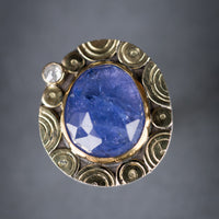 Madeira Tanzanite & Diamond Ring - size 8