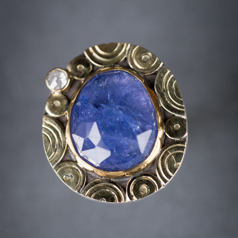 Madeira Tanzanite & Diamond Ring - size 8