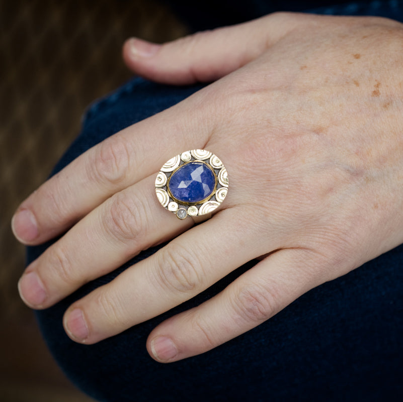 Madeira Tanzanite & Diamond Ring - size 8