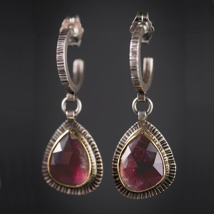 Tangier Pink Tourmaline Teardrops Hoops