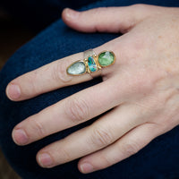 Aurora Boulder Opal, Green Tourmaline & Moss Aqua Ring - size 7 1/2