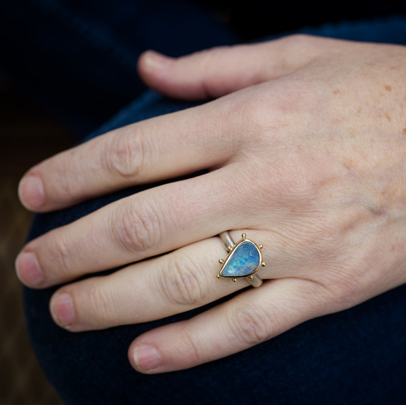 Hailey Aqua Blue Boulder Opal Ring - size 7