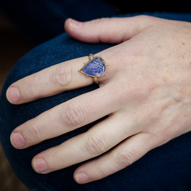 Hailey Carved Tanzanite Ring - Size 7 1/2