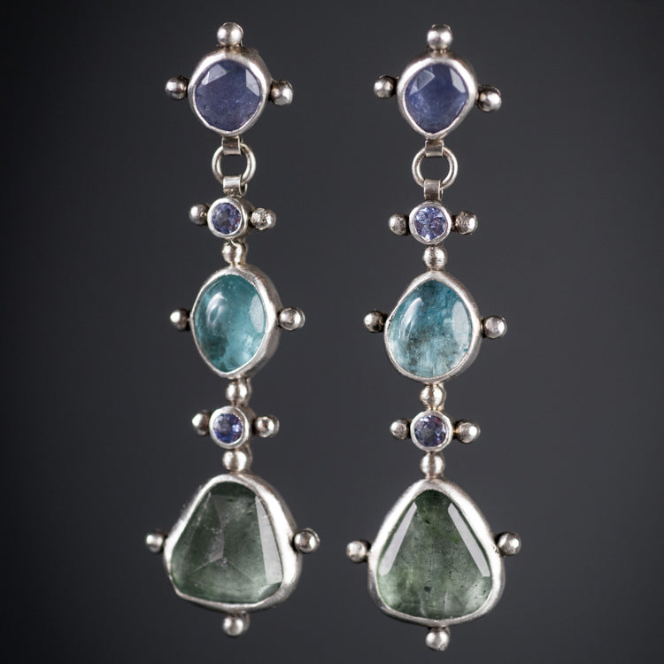 Apollo Gem Dangle Earrings in Blues & Purples